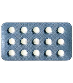 Reverse side of Finpecia strip (finasteride 1 mg) with 15 finasteride tablets.