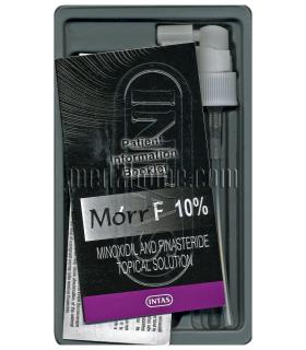 Packaging MORR-F 10% with Finasteride includes a plastic container with instructions and applicators.